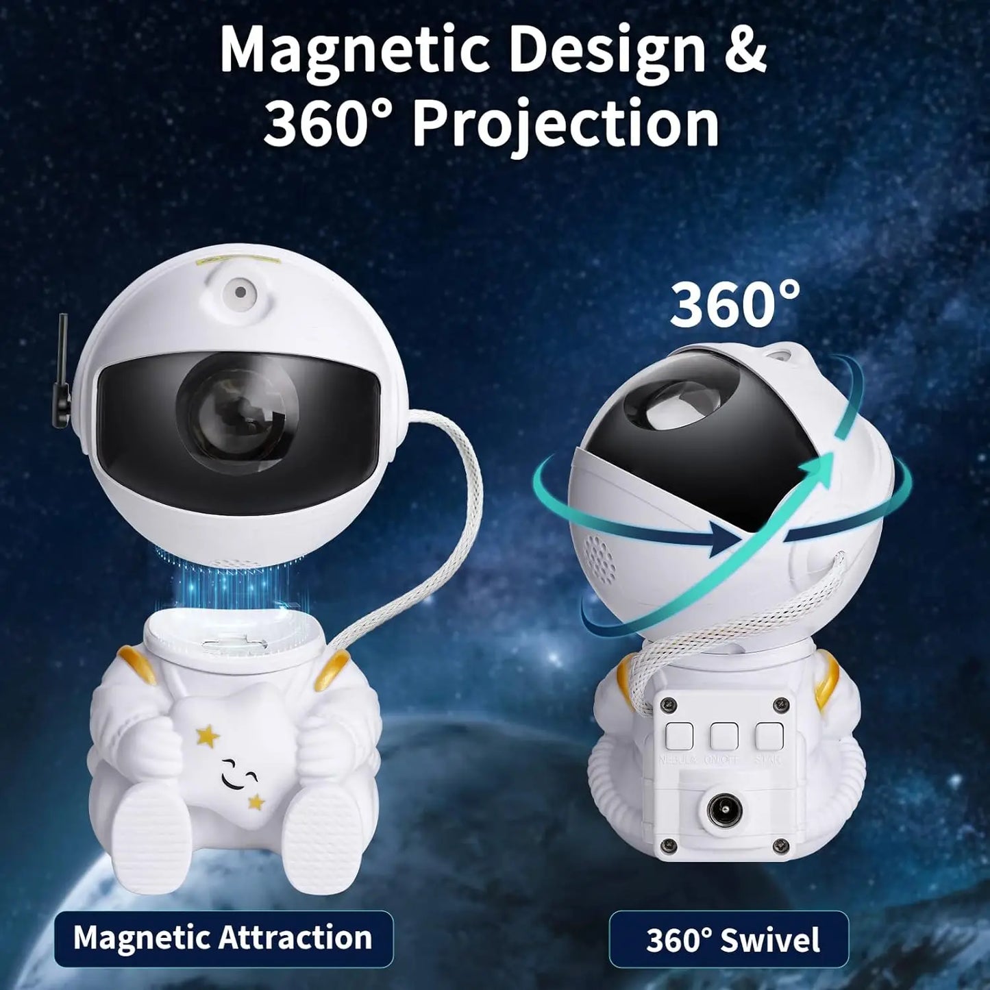 LumaNova Galaxy Star Projector Night Light White Astronaut Design Bedroom Decorative Projector