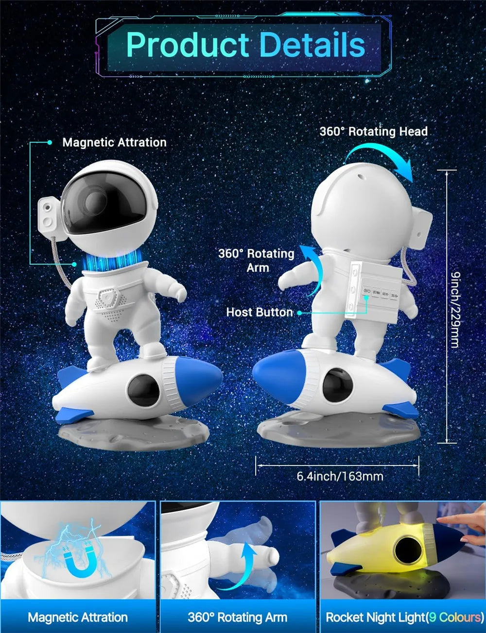 Rocket Astronaut Galaxy Projector Night Light Lamp And 12 Film Starry Sky Astronaut Porjectors Lamp Planetarium For Kids Bedroom
