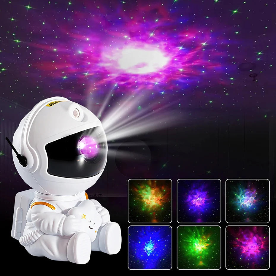 LumaNova Galaxy Star Projector Night Light White Astronaut Design Bedroom Decorative Projector