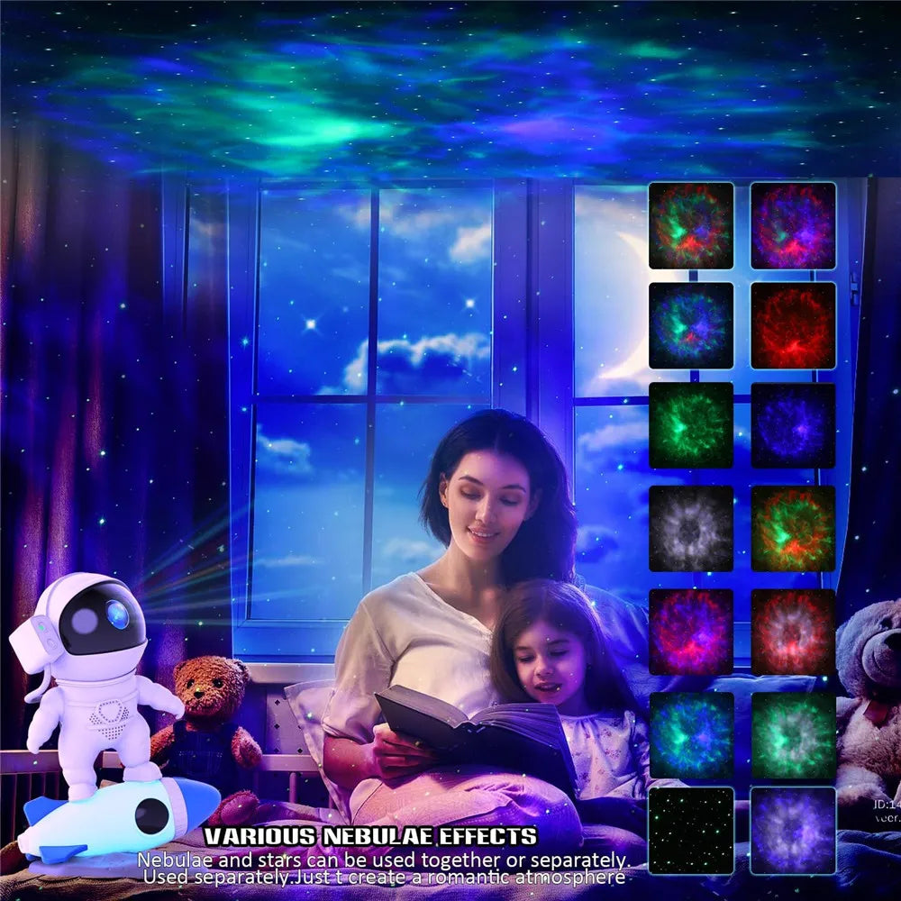 Rocket Astronaut Galaxy Projector Night Light Lamp And 12 Film Starry Sky Astronaut Porjectors Lamp Planetarium For Kids Bedroom