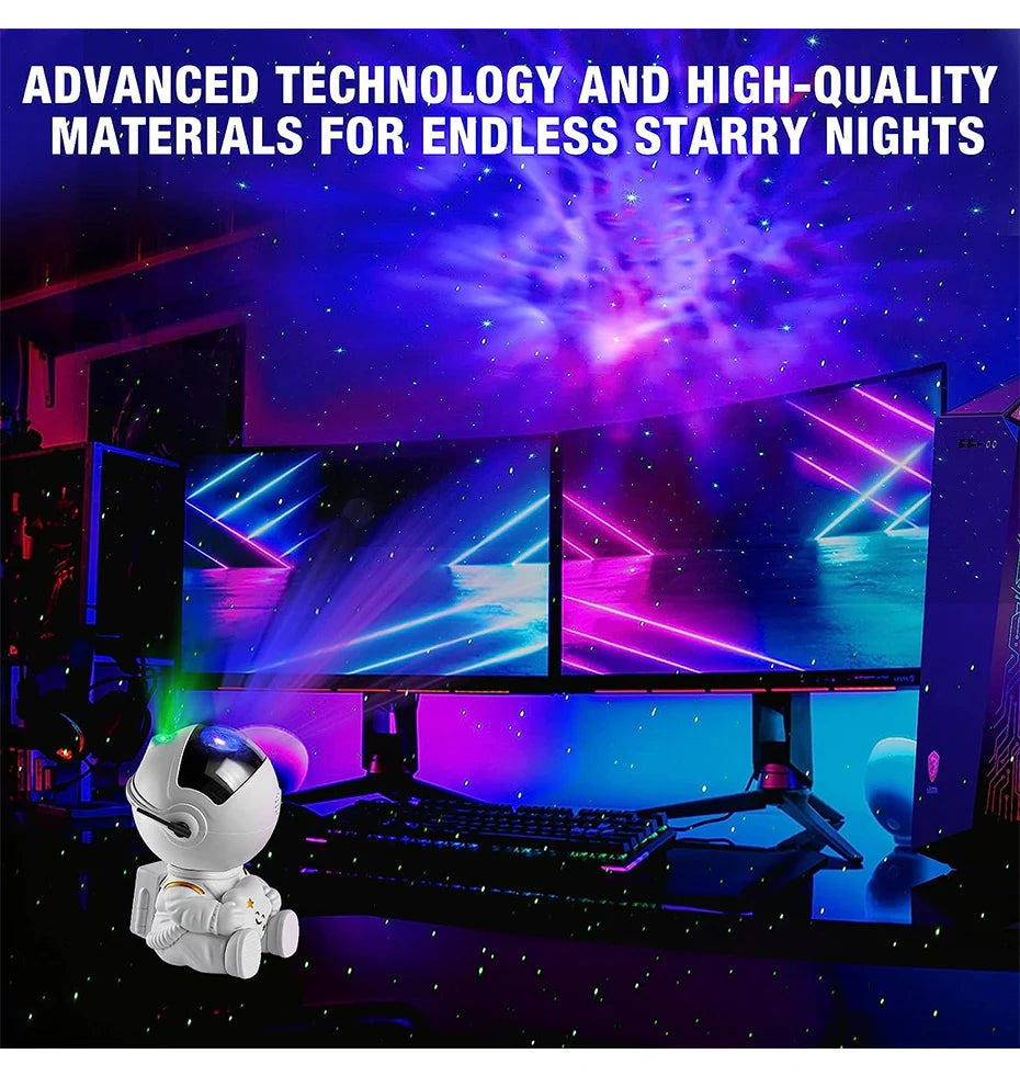LumaNova Galaxy Star Projector Night Light White Astronaut Design Bedroom Decorative Projector
