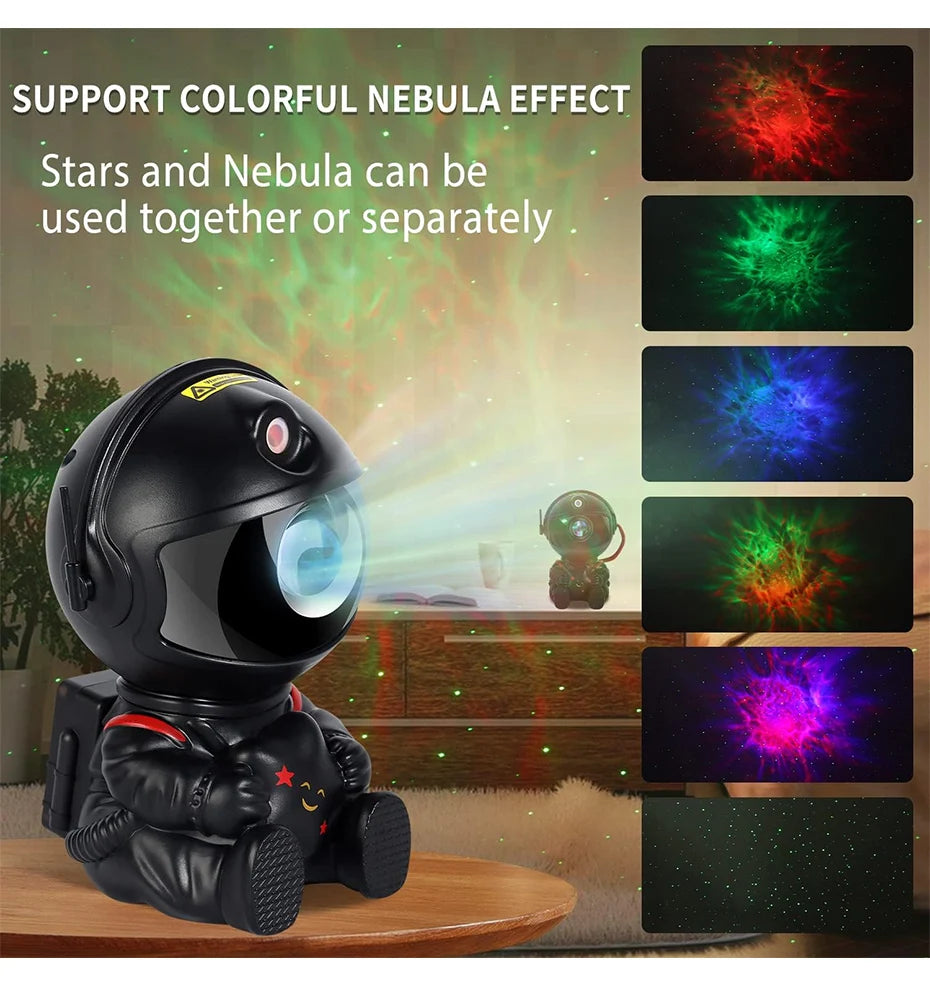 LumaNova Galaxy Star Projector Night Light White Astronaut Design Bedroom Decorative Projector