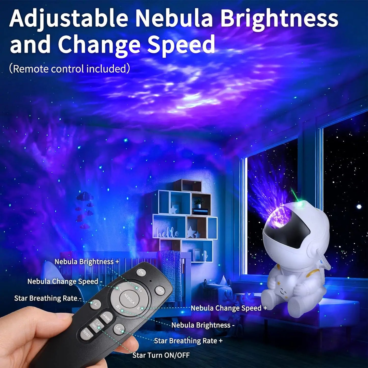 LumaNova Galaxy Star Projector Night Light White Astronaut Design Bedroom Decorative Projector
