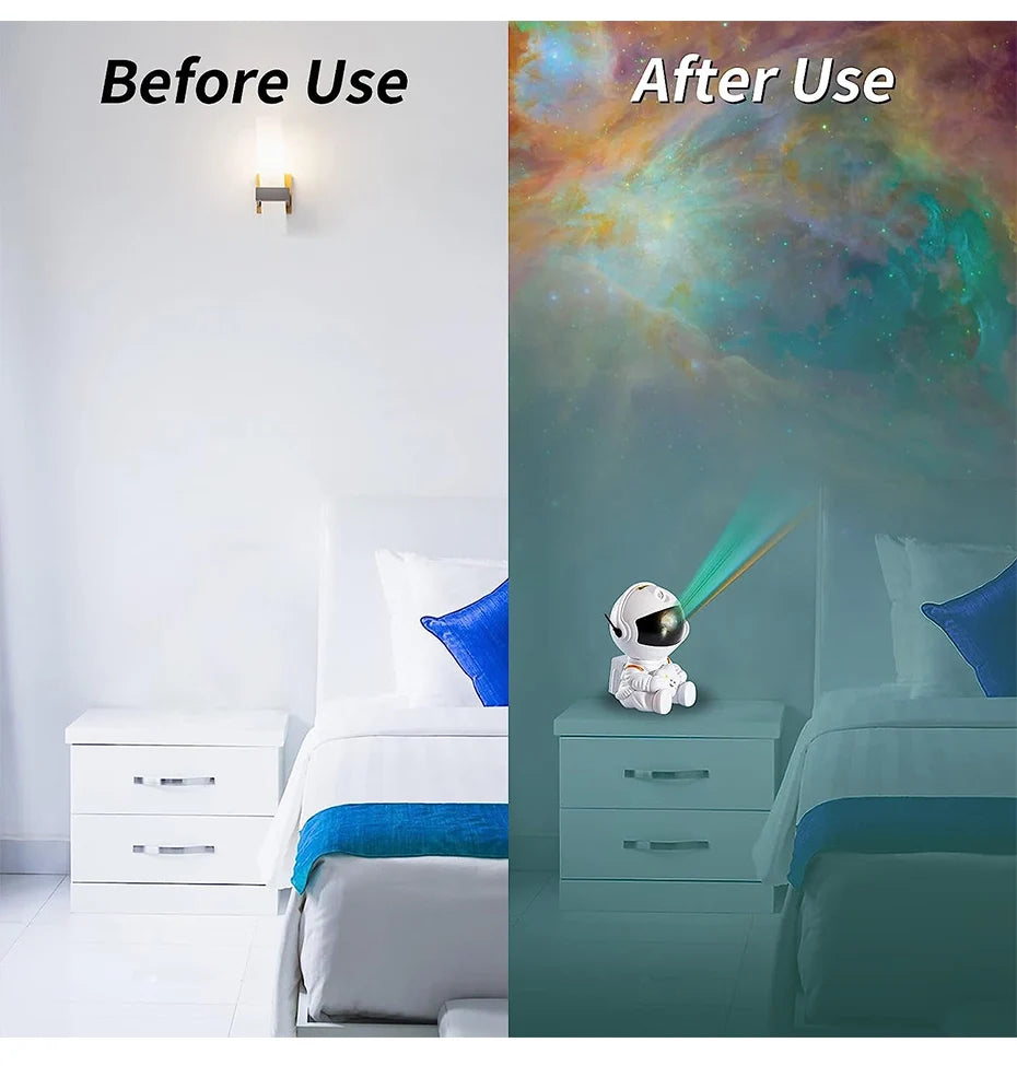 LumaNova Galaxy Star Projector Night Light White Astronaut Design Bedroom Decorative Projector