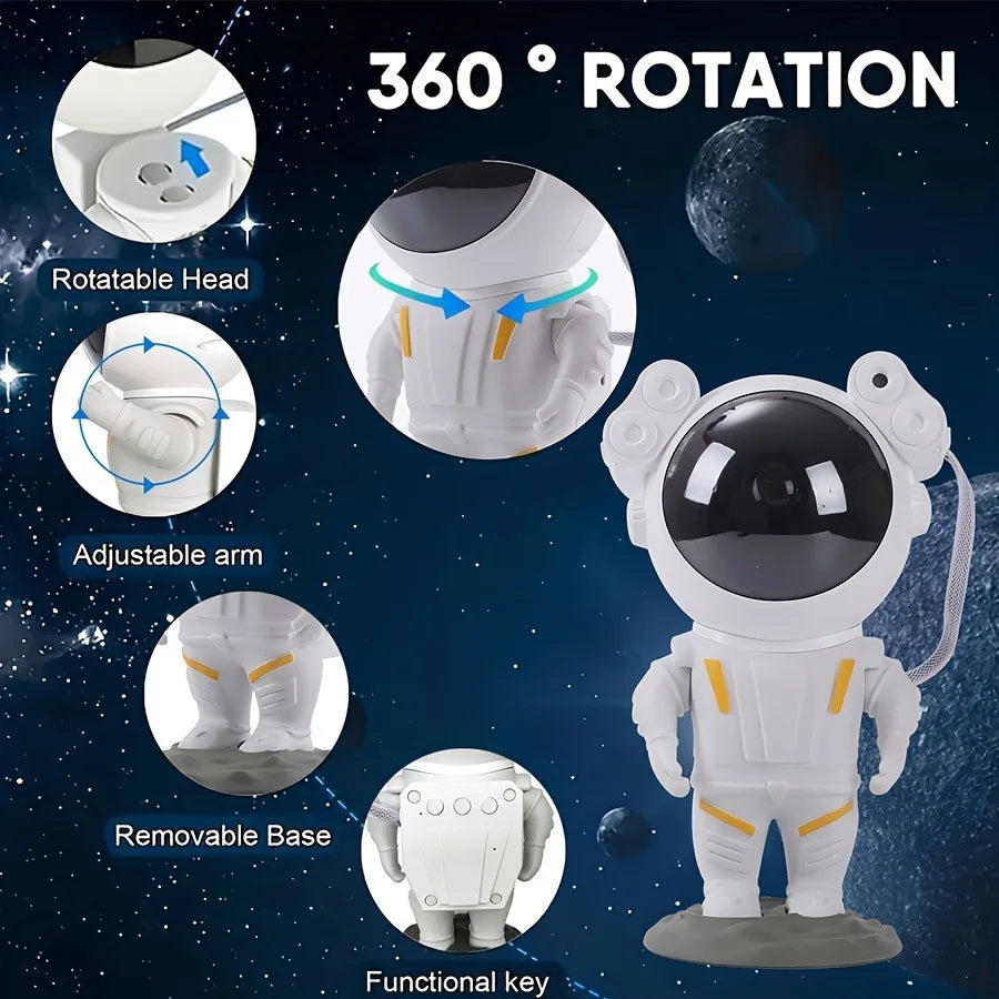 3D Astronaut Star Projector Night Light 360° Rotation Galaxy LED Space Lamp with Remote Control Detachable Base for Bedroom Deco