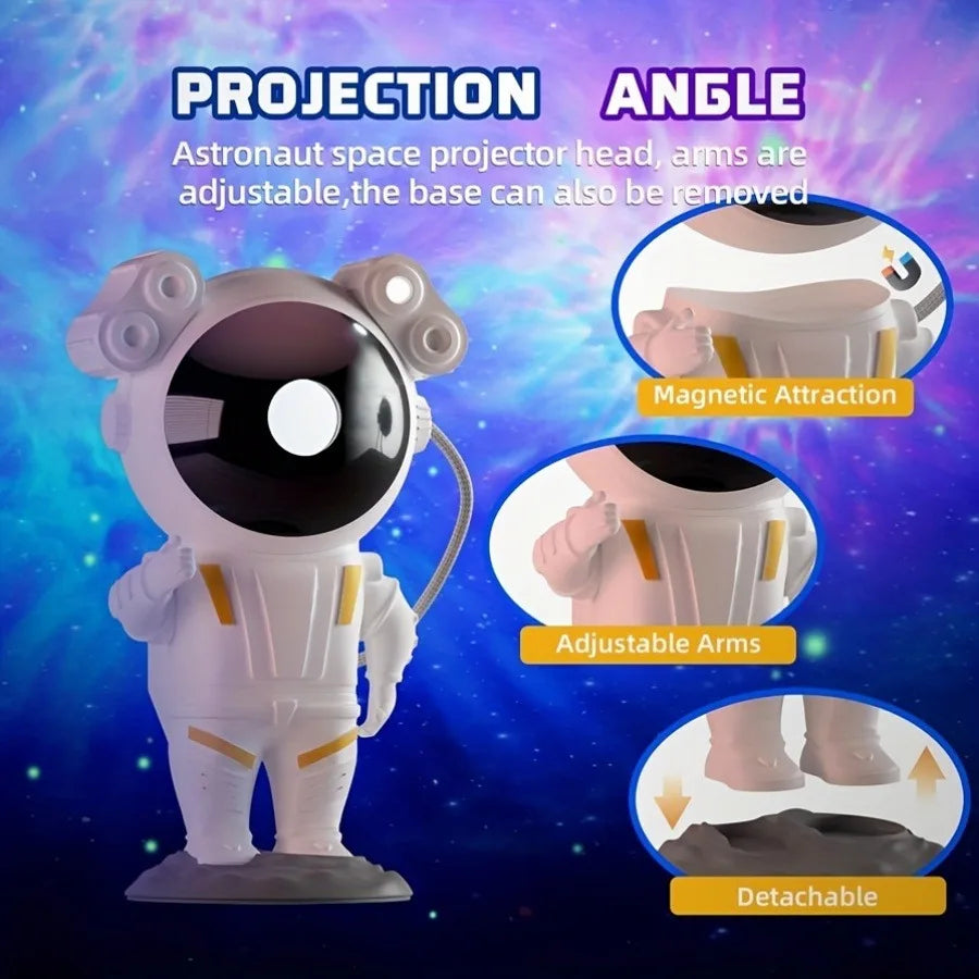 3D Astronaut Star Projector Night Light 360° Rotation Galaxy LED Space Lamp with Remote Control Detachable Base for Bedroom Deco