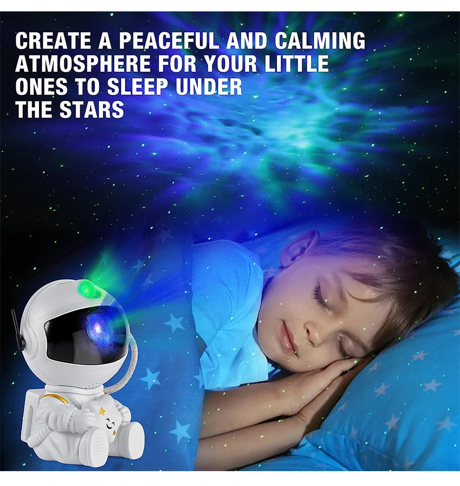 LumaNova Galaxy Star Projector Night Light White Astronaut Design Bedroom Decorative Projector