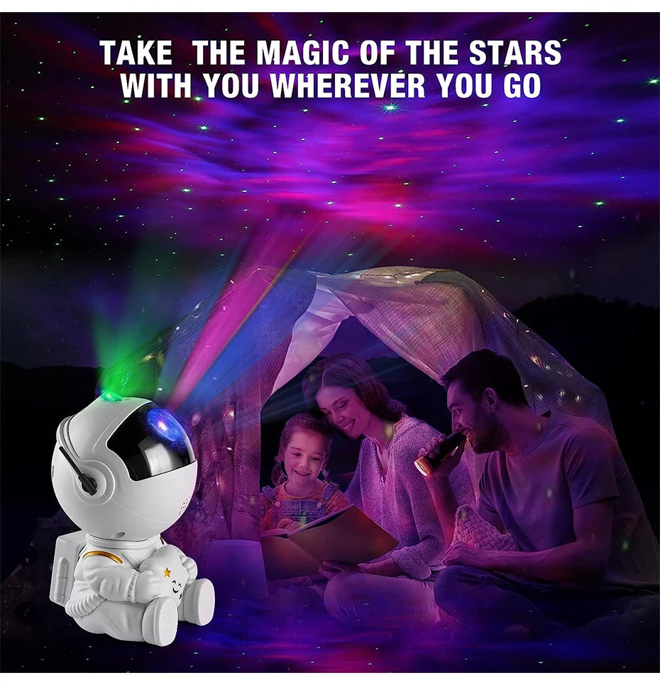 LumaNova Galaxy Star Projector Night Light White Astronaut Design Bedroom Decorative Projector
