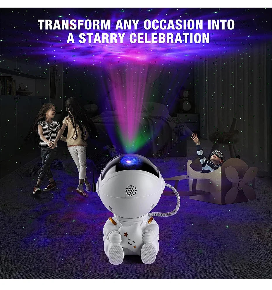 LumaNova Galaxy Star Projector Night Light White Astronaut Design Bedroom Decorative Projector