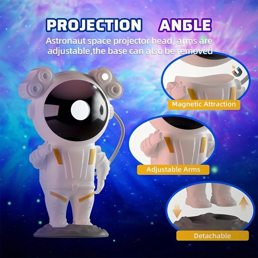 3D Astronaut Star Projector Night Light 360° Rotation Galaxy LED Space Lamp with Remote Control Detachable Base for Bedroom Deco