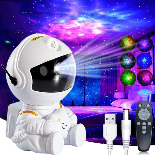 LumaNova Galaxy Star Projector Night Light White Astronaut Design Bedroom Decorative Projector